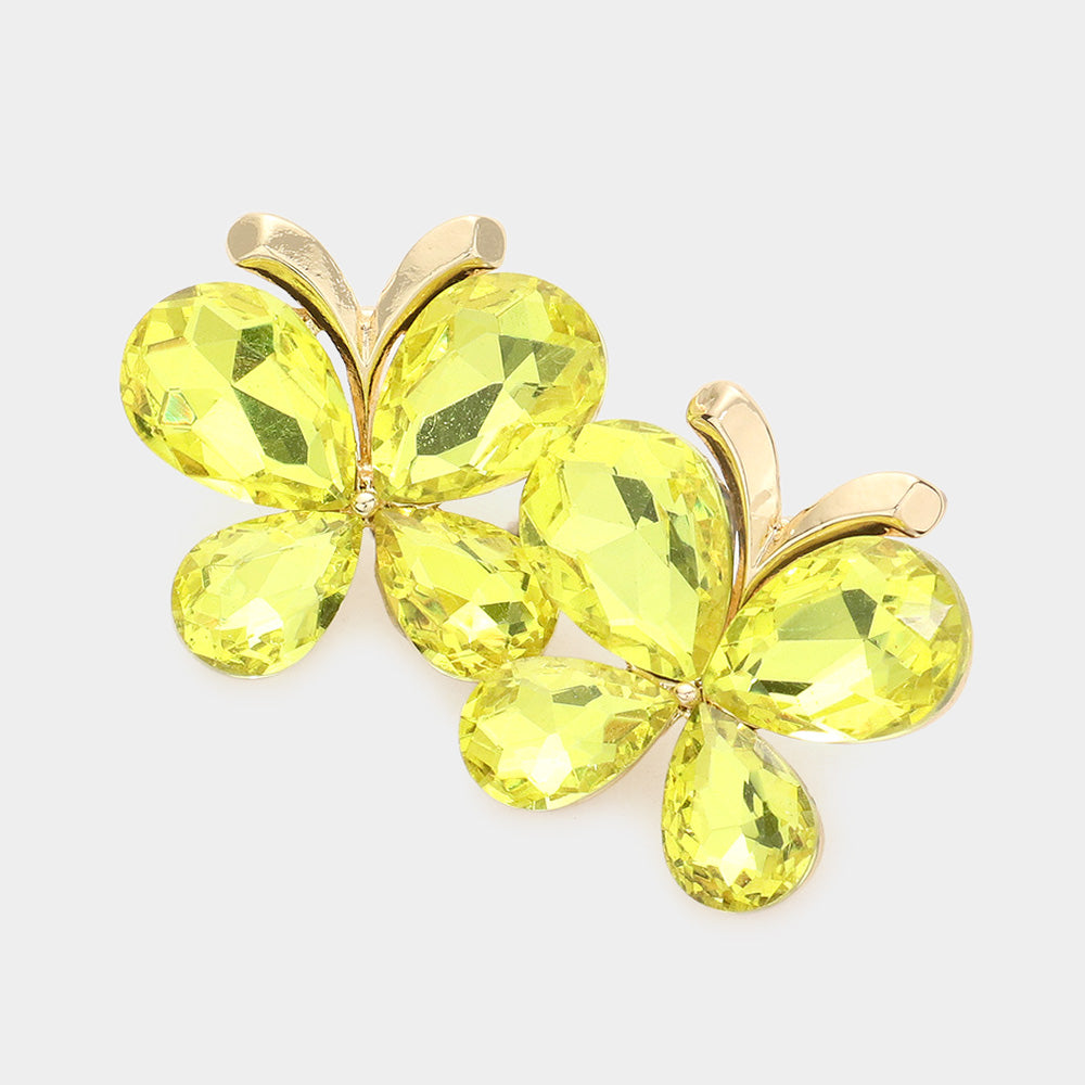 Yellow Teardrop Stone Butterfly Evening Earrings