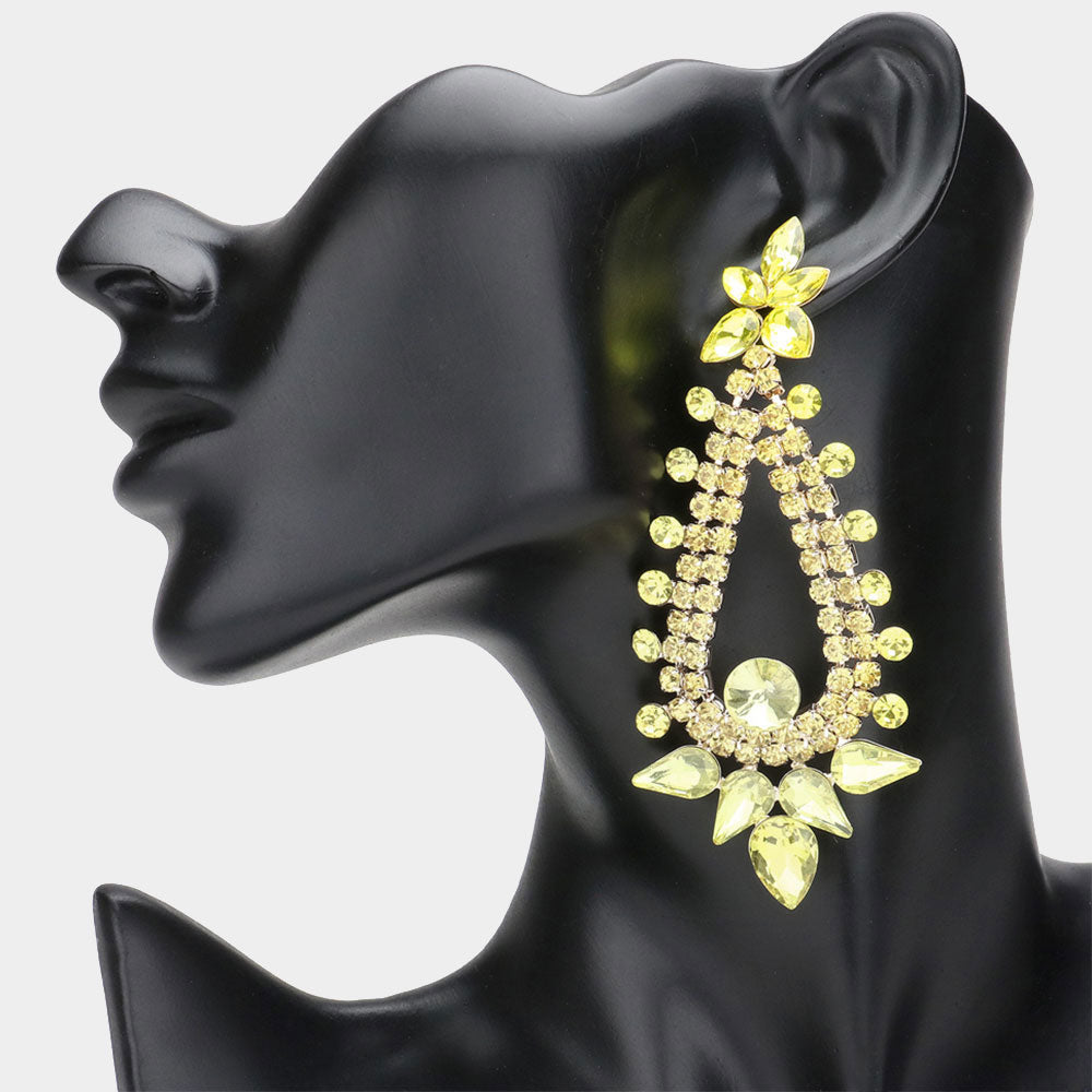 Yellow Teardrop Round Cluster Embellished Dangle Evening Earrings