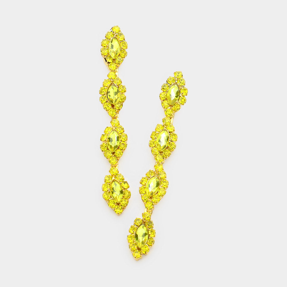 Yellow Marquise Stone Accented Dangle Evening Earrings