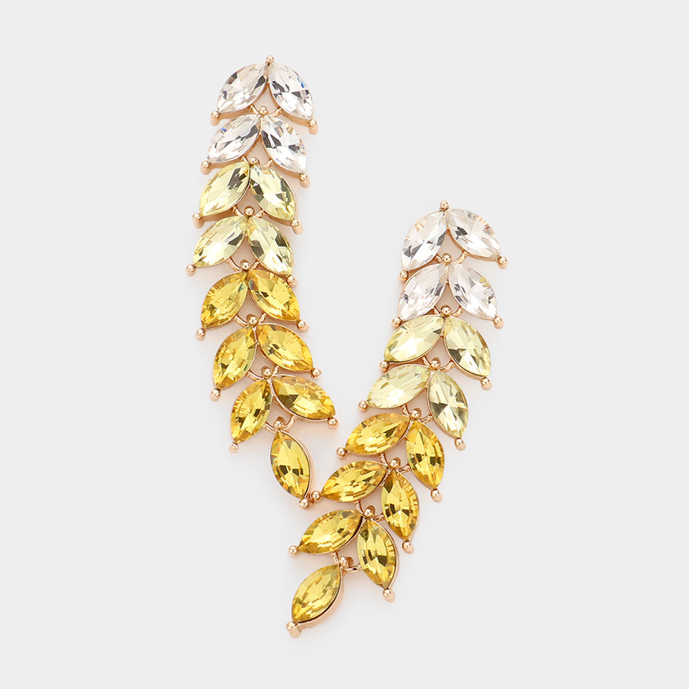 Yellow Marquise Stone Cluster Vine Link Dangle Evening Earrings