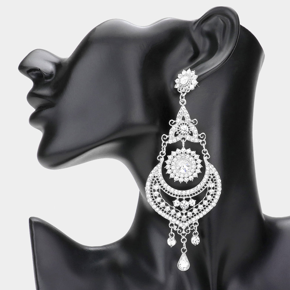 Stone Embellished Chandelier Dangle Evening Earrings