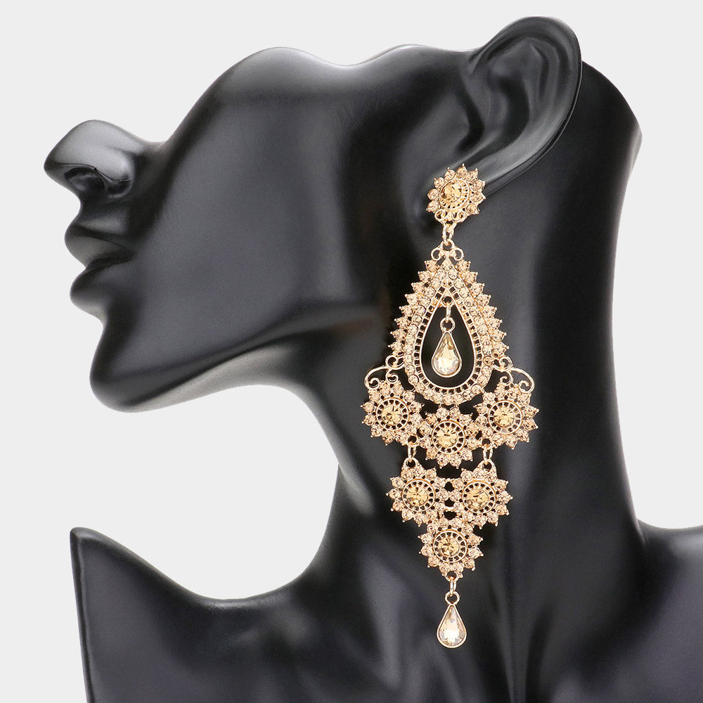 Stone Embellished Chandelier Dangle Evening Earrings