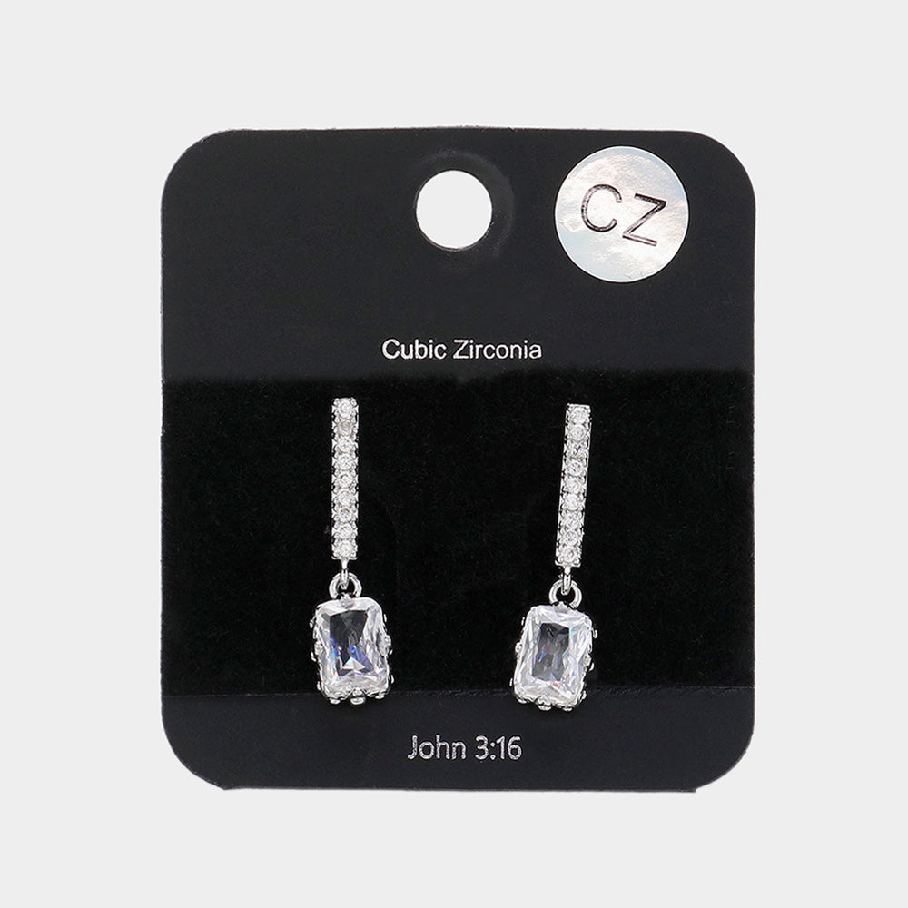 Square CZ Stone Dangle Evening Earrings