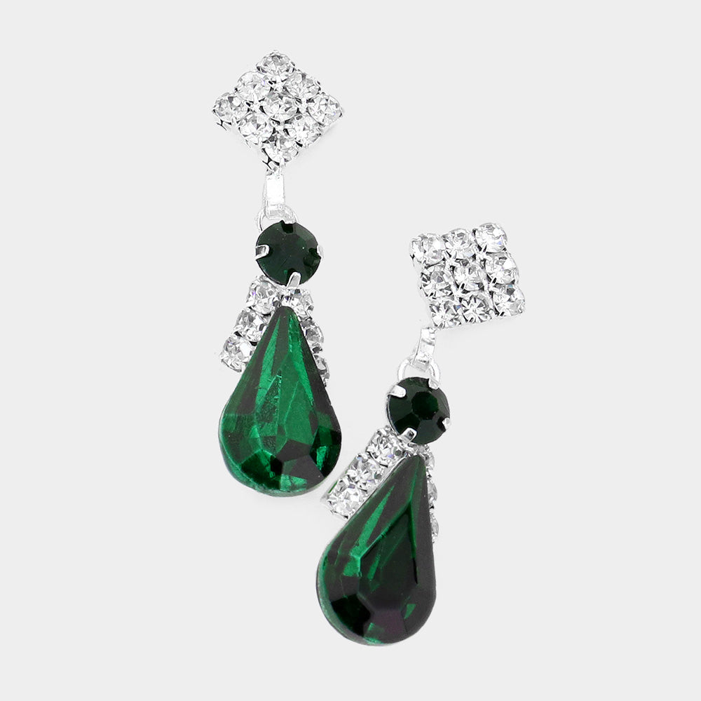 Emerald Teardrop Accented Dangle Evening Earrings