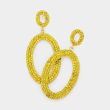 Load image into Gallery viewer, Yellow Rhinestone Double Open Oval Link Evening Earrings
