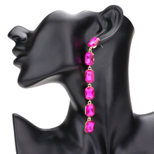 Load image into Gallery viewer, Fuchsia Emerald Cut Stone Link Dangle Evening Earrings
