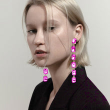 Load image into Gallery viewer, Fuchsia Emerald Cut Stone Link Dangle Evening Earrings
