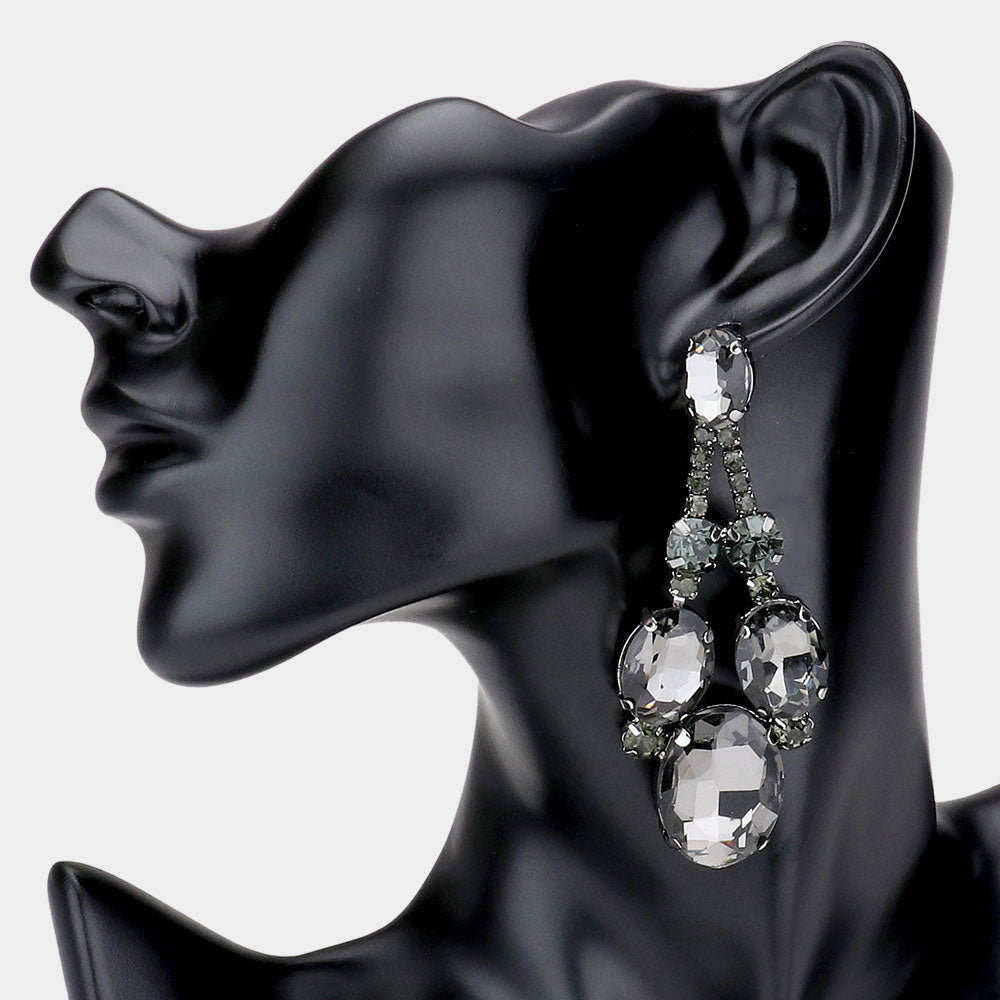 Black Oval Stone Accented Evening Earrings