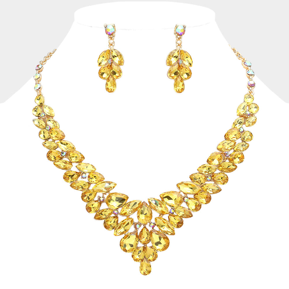 Yellow Teardrop Stone Cluster Evening Necklace