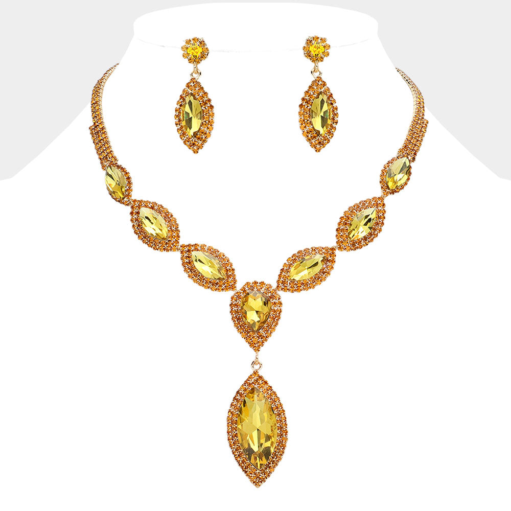 Yellow Marquise Stone Cluster Pointed Evening Necklace