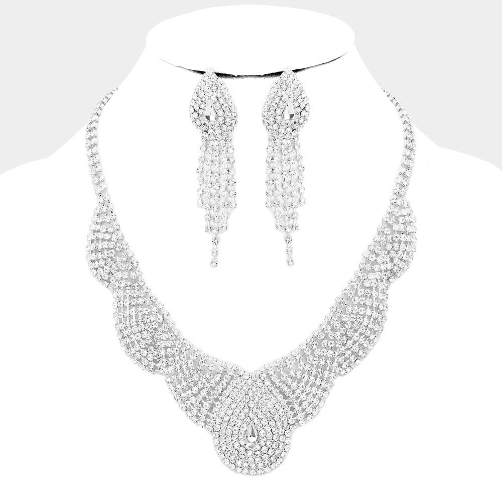 Silver Crystal Collar Evening Necklace Rhinestone Paved