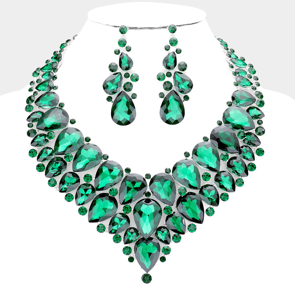 Teardrop Cluster Rhinestone Collar Necklace