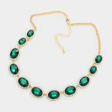 Load image into Gallery viewer, Emerald Oval Stone Link Evening Necklace
