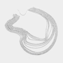 Load image into Gallery viewer, Silver Multi Layered Rhinestone Bib Evening Necklace
