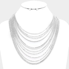 Load image into Gallery viewer, Silver Multi Layered Rhinestone Bib Evening Necklace
