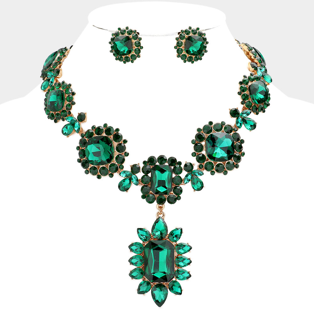 Emerald Multi Stone Link Evening Necklace
