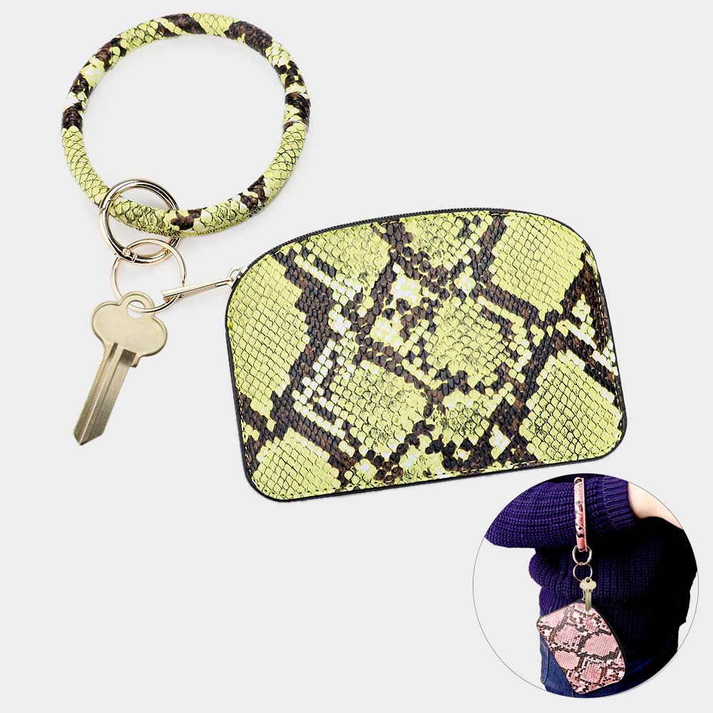 Yellow Snake Skin Faux Leather Key Chain / Bracelet / Pouch Bag