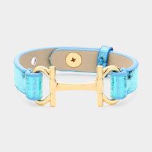 Load image into Gallery viewer, Turquoise Faux Leather Metal H Pointed Snap Bracelet
