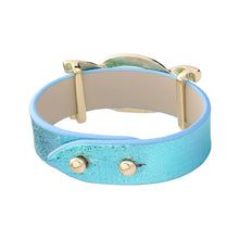 Load image into Gallery viewer, Turquoise Faux Sparkle Leather Metal Link Accented Snap Bracelet
