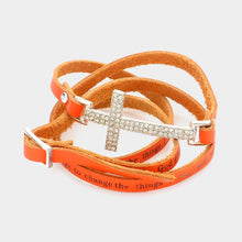 Load image into Gallery viewer, Orange Cross Accented Message Faux Leather Band Wrap Bracelet
