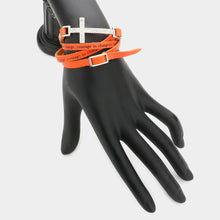 Load image into Gallery viewer, Orange Cross Accented Message Faux Leather Band Wrap Bracelet
