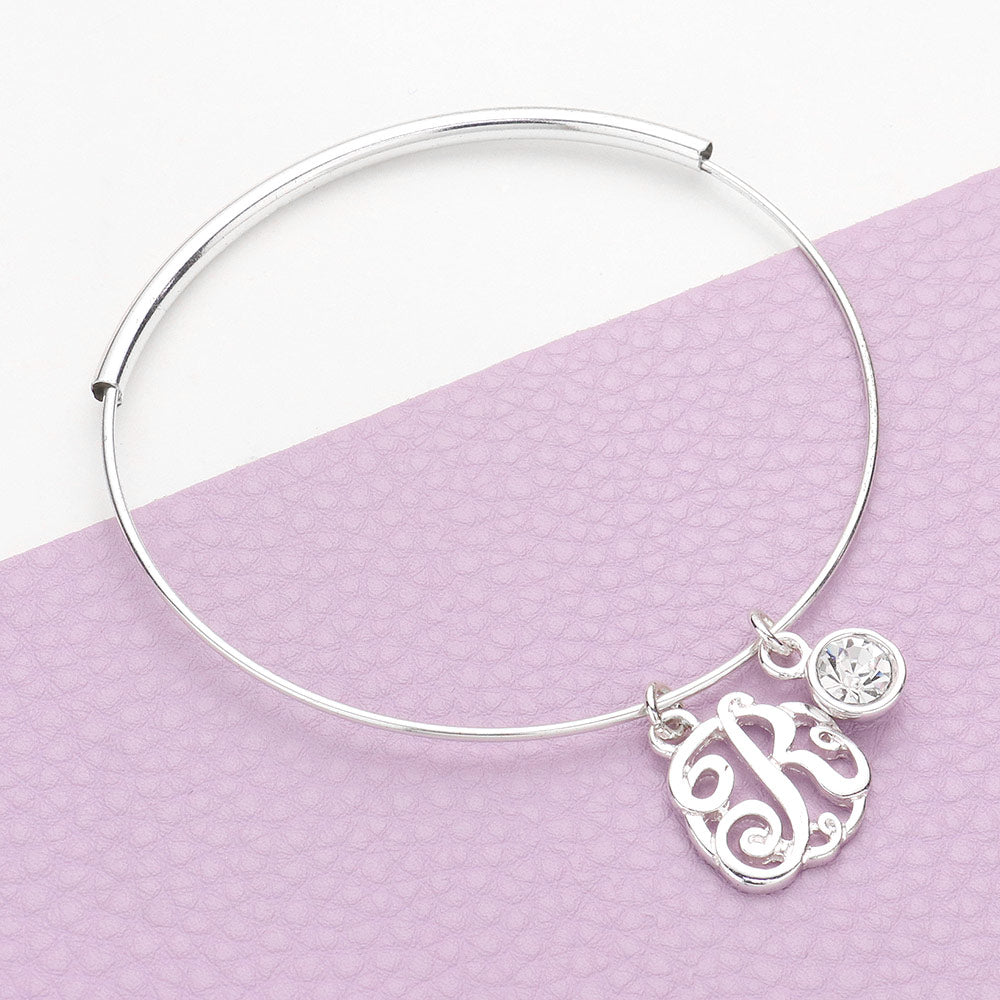 Silver R Monogram Bangle Bracelet