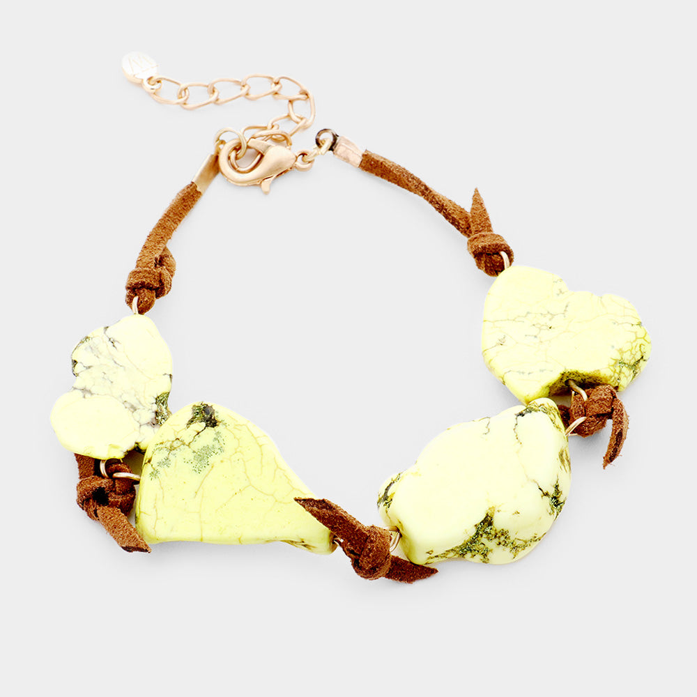 Yellow Natural Stone Suede Knotted Bracelet