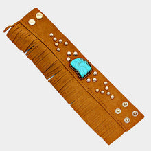 Load image into Gallery viewer, Turquoise Turquoise Stone Accented Suede Fringe Bracelet
