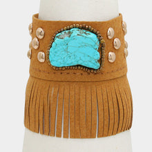 Load image into Gallery viewer, Turquoise Turquoise Stone Accented Suede Fringe Bracelet
