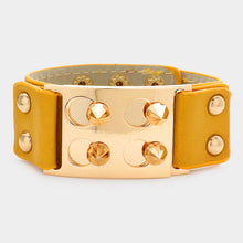 Load image into Gallery viewer, Yellow Spike Cone Studded Faux Leather Bracelet
