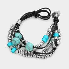 Load image into Gallery viewer, Turquoise Multi stand turquoise metal bead faux leather bracelet
