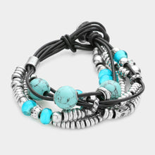 Load image into Gallery viewer, Turquoise Multi stand turquoise metal bead faux leather bracelet
