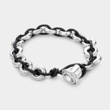 Load image into Gallery viewer, Silver Metal hoops &amp; leather bracelet
