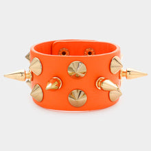 Load image into Gallery viewer, Orange Spike Studded Faux Leather Bracelet
