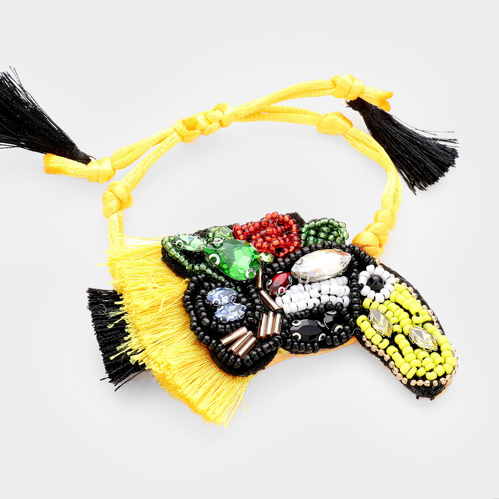 Yellow Stone Seed Beaded Toucan Tassel Adjustable Bracelet