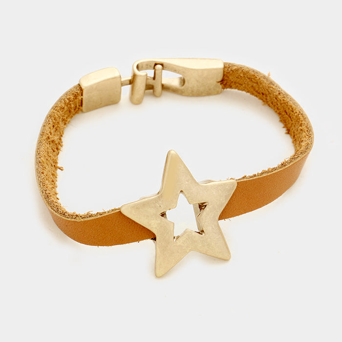 Rose Gold Star & faux leather bracelet