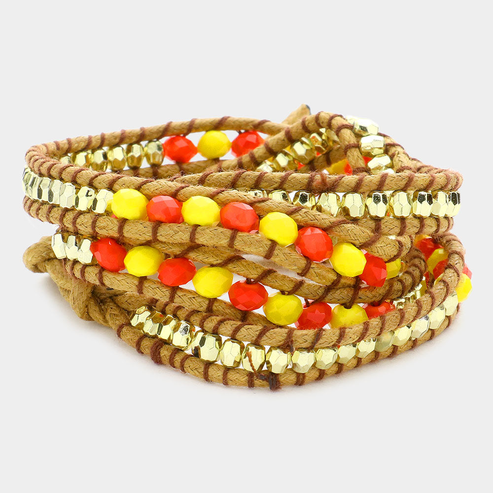 Orange Beaded Wrap Bracelet