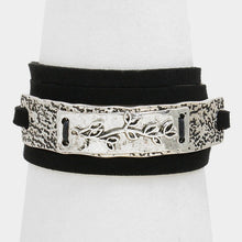 Load image into Gallery viewer, Silver Leaf Twig Metal Suede Wrap Bracelet
