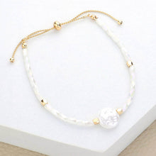 Load image into Gallery viewer, White Pearl Accented Beaded Pull Tie Cinch Bracelet
