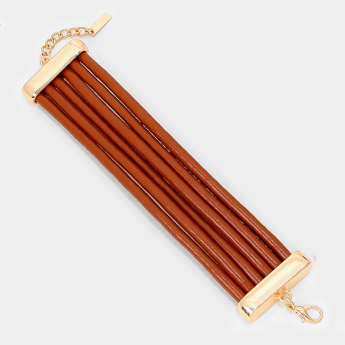 Brown Multistrand faux leather cord bracelet