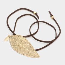 Load image into Gallery viewer, Gold Metal leaf accented faux leather wrap bracelet / choker necklace
