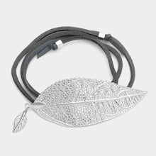 Load image into Gallery viewer, Metal leaf accented faux leather wrap bracelet / choker necklace
