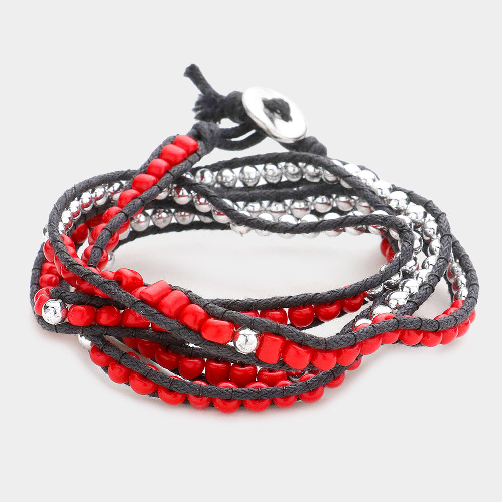 Red Boho Bead Long Wrap Bracelet