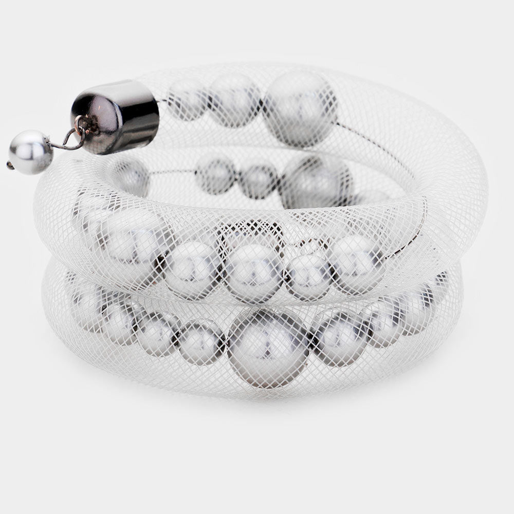 Gray Mesh Tube Pearl Adjustable Bracelet