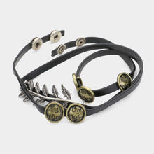 Load image into Gallery viewer, Silver Message Disc Cluster Laurel Faux Leather Wrap Bracelet
