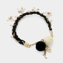 Load image into Gallery viewer, White Pom Pom Pearl Charm Braided Suede Bracelet
