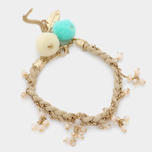 Load image into Gallery viewer, Mint Pom Pom Pearl Charm Braided Suede Bracelet
