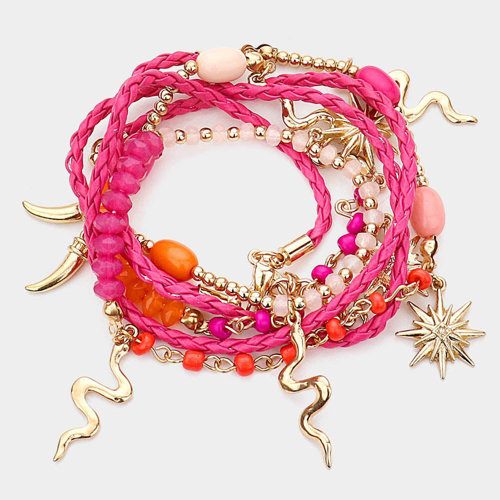 Pink Snake Charm Station Wrap Bracelet / Necklace