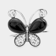 Load image into Gallery viewer, Black Natural Stone Butterfly Hinged Bracelet
