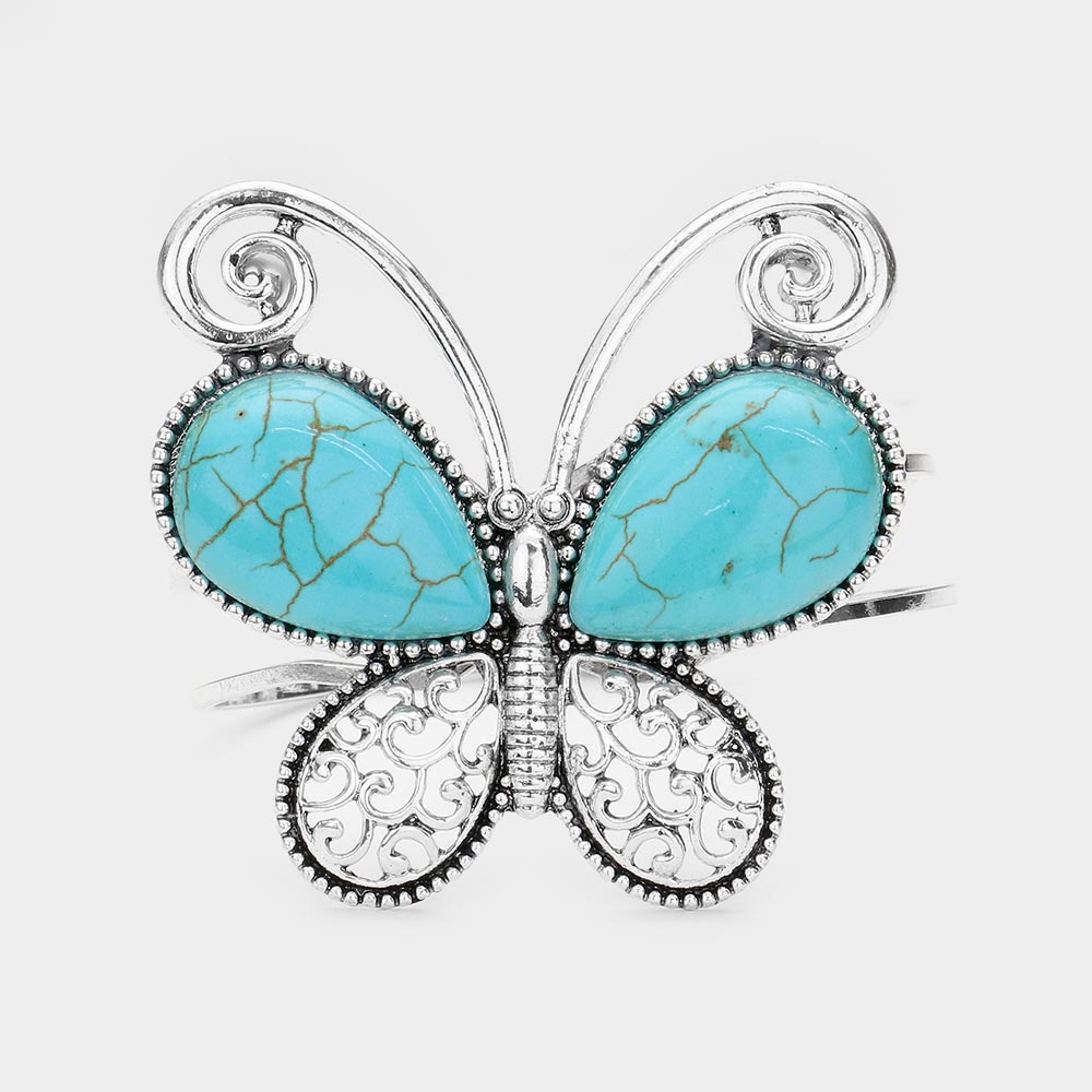 Turquoise Natural Stone Butterfly Hinged Bracelet